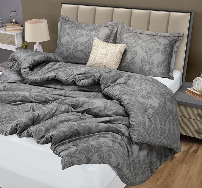 Utopia Bedding - Comforter Set with 2 Pillow Shams - 3 Pieces Bedding Comforter Sets - Down Alternative Comforter - Soft and Comfortable - Machine Washable, Paisley Grey, Queen