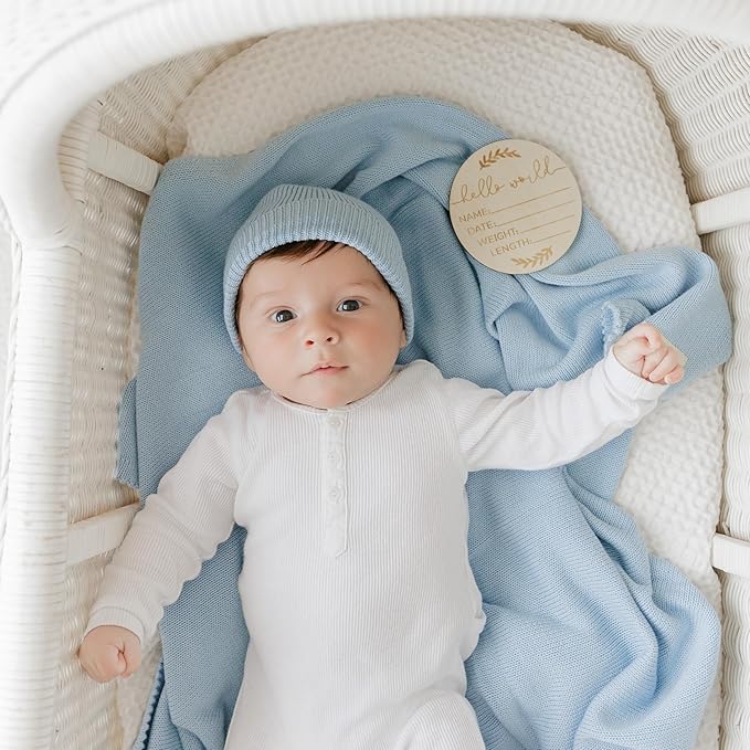 Baby Gift Set - Organic Cotton Newborn Blanket Essentials, Thoughtful Baby Shower & New Baby Gift for Boys & Girls (Luxe - Sky Blue)