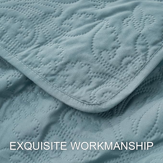 Hansleep Blue Quilt King Size - Baroque Ultrasonic All Season Bedspread King, Soft Lightweight Coverlet Bedding Set, 3 Pieces (1 Quilt, 2 Pillow Shams)