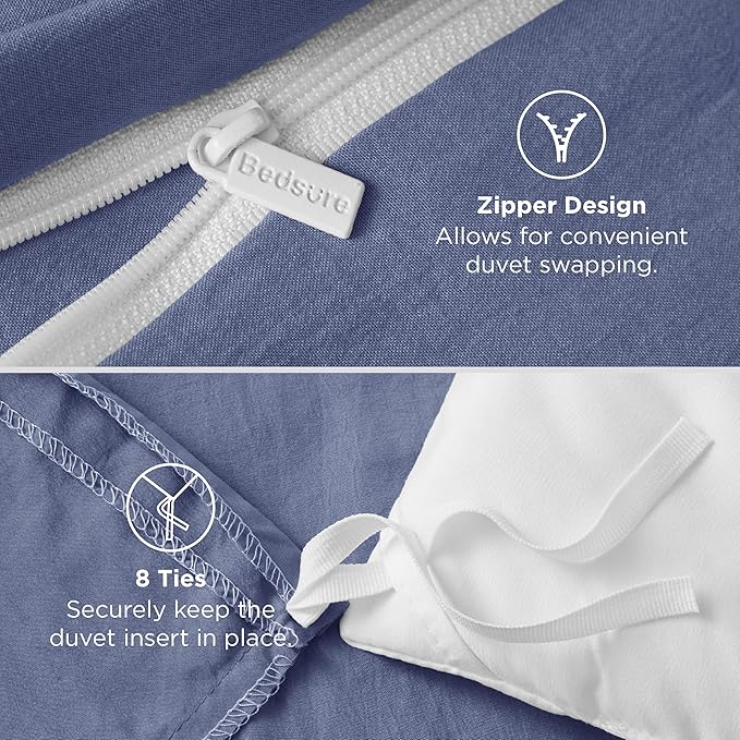 Bedsure Slate Blue Duvet Cover King Size - 3 Pieces Prewashed Cotton-Like Extra Soft Bedding Set, Includes 1 Duvet Cover 104x90 Inches with Zipper Closure & 2 Pillow Shams, Comforter Not Included