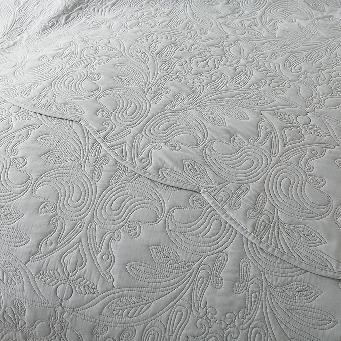HoneiLife Quilt Set Queen Size - 3 Piece Queen Quilt Bedding Set Microfiber Quilt Sets Lightweight Bedspreads Reversible Coverlets Retro Bed Cover Floral Bedding Set All Season Quilts-Light Grey
