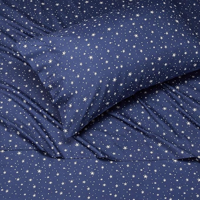 Amazon Basics Kid's Soft Easy-Wash Microfiber 3-Piece Sheet Set,Machine Washable,Twin,Navy Galaxy,(Pack of 4)
