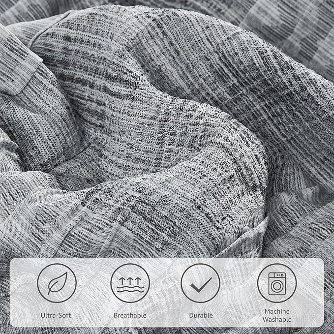 MaiRêve Charcoal Grey Oversized Queen Comforter Set, Textured Design Crinkle Bed in A Bag, 7 Pieces Bedding Set with Comforter, Sheets, Pillowcases & Shams 98"x 98"