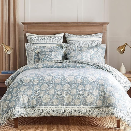 Levtex Home Adare Blue Reversible Full/Queen Comforter Set (90x94in) with 2 Pillowcases (26x20in) - Floral Bedding - Blue and White - 100% Cotton Full/Queen Size Comforter Set - Soft, Pre-Washed