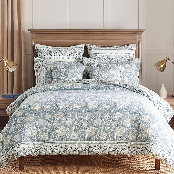 Levtex Home Adare Blue Reversible Twin Duvet Cover Set (68x88in) with 1 Pillowcase (26x20in) - Floral Bedding - Blue and White - 100% Cotton Twin Size Duvet Cover Set - Soft, Pre-Washed