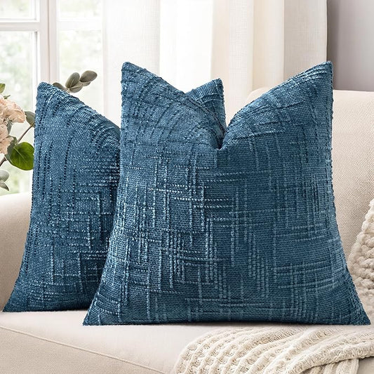 decorUhome Spring Navy Blue Chenille Euro Sham Throw Pillow Covers 24x24 Set of 2 Textured Soft Cozy Slubby Couch Pillow Covers Modern Farmhouse Boho Decorative Pillow Cases for Bed Sofa Living Room