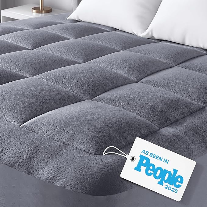 Ultra Soft Queen Size Mattress Topper - Viscose Made from Bamboo Pillow Top Mattress Pad for Back Pain Relief - Naturally Cooling for Hot Sleepers, Gray