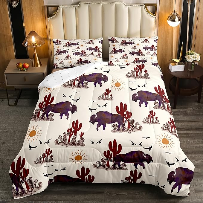 Buffalo Ranch North American Bisons Comforter Twin Size Western Bisons Bedding Sets Rustic Country Cabin Southwestern Animal Comforter Set for Kids Boys Girls Brown Cream Farmhouse Down Comforter