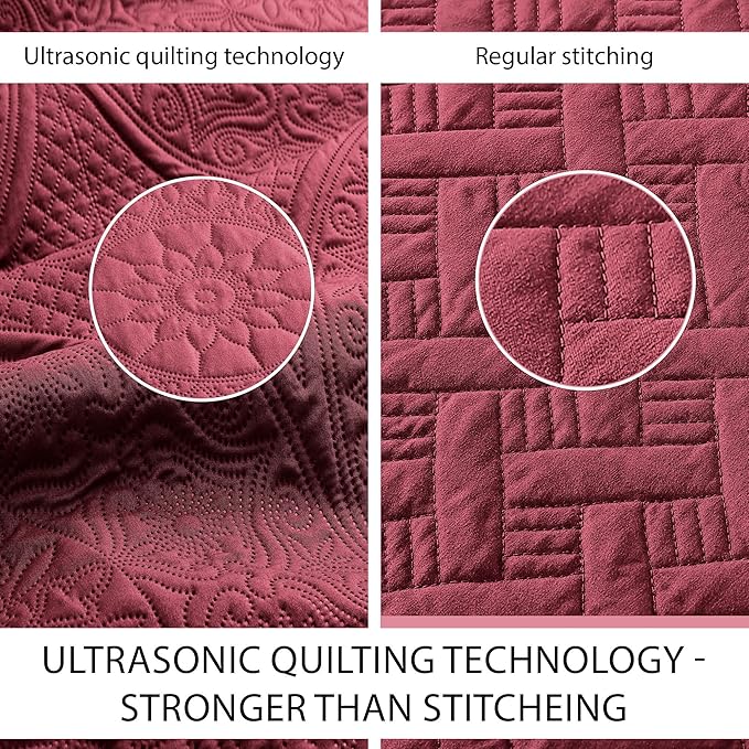 IR Imperial Rooms 8 Pack California King Quilt Bedding Set (118"x106") - Bulk Wholesale for Hotels, Guest Bedroom & Airbnbs - Microfiber Reversible Floral Embossed Quilts Bedspreads (Burgundy)
