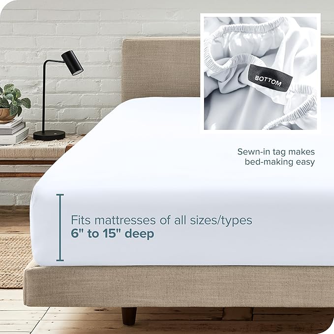 Bare Home Fitted Bottom Sheet Twin XXL Size - Premium 1800 Microfiber - Ultra-Soft Hotel Luxury - Deep Pocket - Durable and Long Lasting - Fitted Sheet (Twin XXL, White)