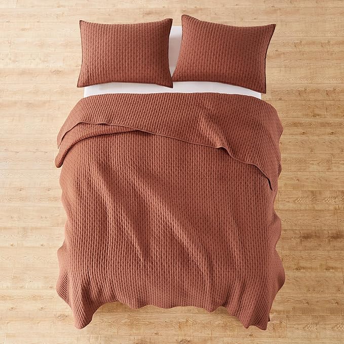 Levtex Home Cross Stitch Reversible Full/Queen Quilt Set (88x92in) with 2 Pillow Shams (26x20in) - Stitch Texture - Adobe - Cotton Full/Queen Size Quilt Bedding Set - Lightweight, Soft, Pre-Washed