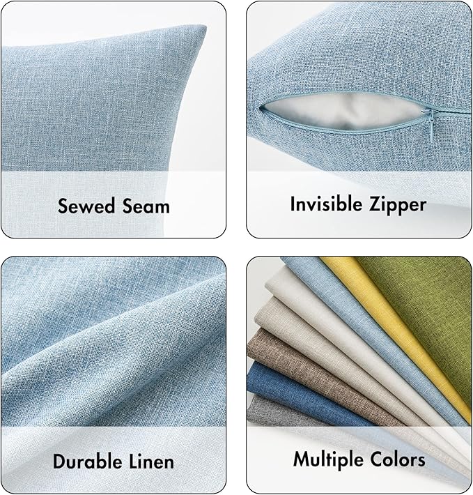 MIULEE 24x24 Inch Pack of 2 Decorative Linen Burlap Textured Euro Pillow Covers Farmhouse Boho Accent Pillowcases Spring Coastal Home Decor for Couch Sofa Bedroom Living Room Light Blue