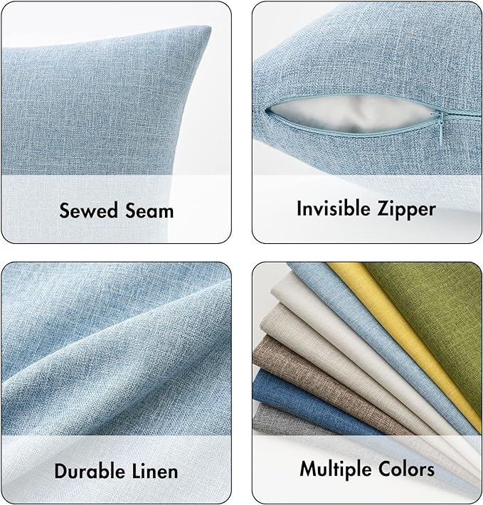 MIULEE Pack of 2 Decorative Linen Burlap Textured Pillow Covers Farmhouse Boho Accent Pillowcases Spring Coastal Home Decor for Couch Sofa Bedroom Living Room 18x18 Inch Light Blue