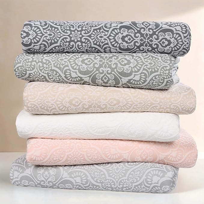 Superior 3 Piece Bedspread Set, Home Bed Decor, Decorative Bed Spread, 2 Pillow Shams, Medium Weight Blanket, Floral Matelasse Coverlet, Bedding Essentials, Enzy Collection, King, White