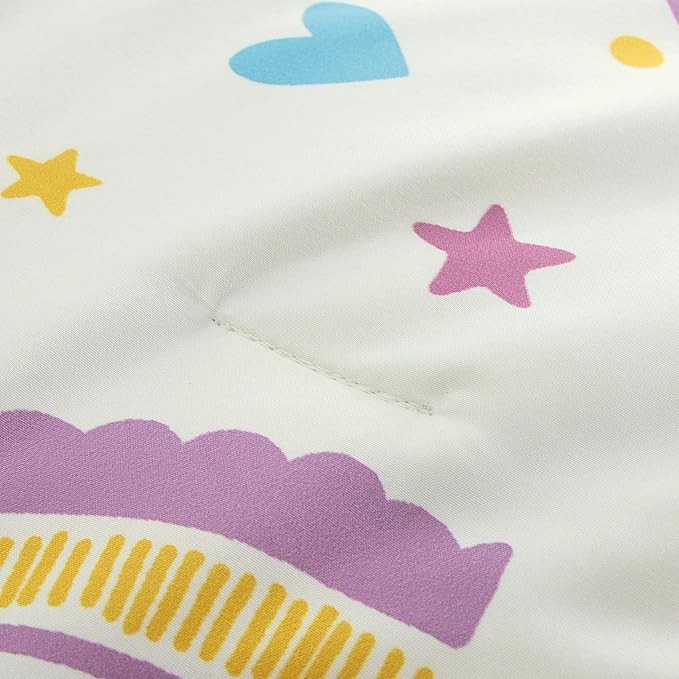 Btargot Lightweight Soft 3 Piece Rainbow Comforter Set with 2 Pillow Covers, Cartoon Love Hearts Suns and Stars Bedding Set for Girls Boys Kids, Full Purple