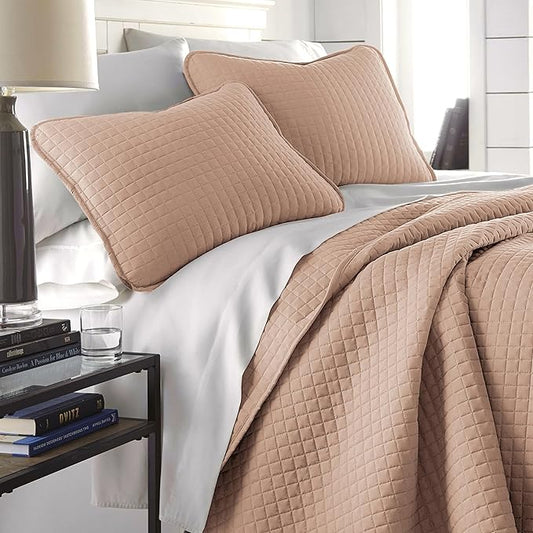 Southshore Fine Living, Inc. Twin Quilt Bedding Set, Stitched Soft Brushed Microfiber Blush Pink Quilt, Twin Coverlet Bedspread, Wrinkle & Pet Hair Resistant Bedding, Easy Care, 1 Pillow Sham, Blush