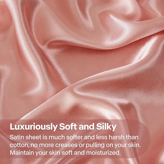 BEDELITE California King Sheets Set, Luxury Soft Rose Pink Satin Sheets for Hair and Skin, Similar to Silk Bed Sheets Set 4 Pieces with 1 Deep Pocket Fitted Sheet, 1 Flat Sheet, and 2 Pillowcases