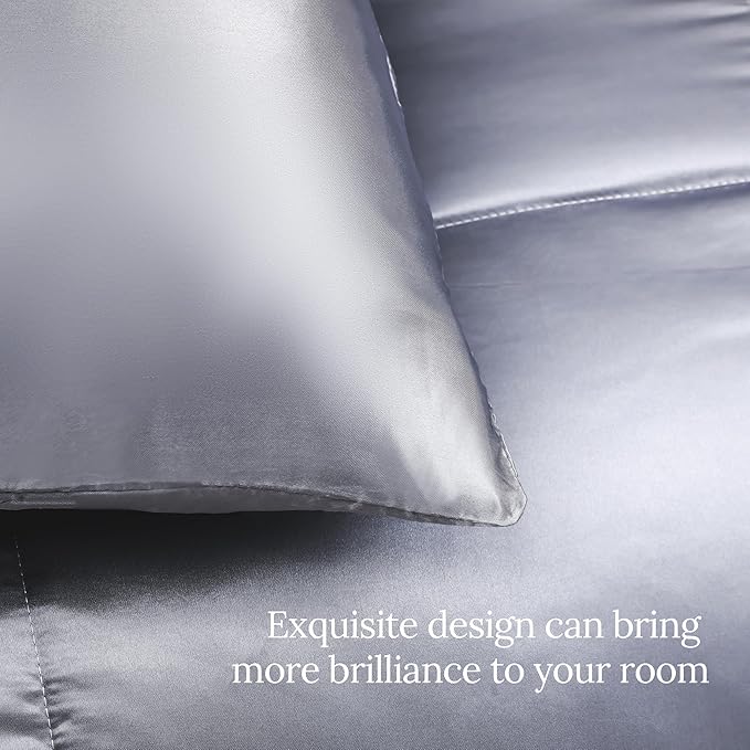 Whale Flotilla 2-Piece Reversible Silky Soft Twin Size Comforter Bedding Set, Luxurious Satin Comforters with Satin Pillowcase, Lightweight Duvet for All Seasons, Grey