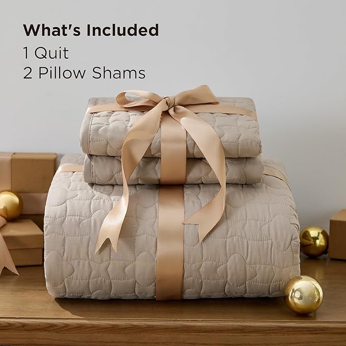 Bedsure Quilts King Size - Lightweight Bedspreads King Size with Lucky Star Quilting, Soft Quilt Bedding Set, Taupe Comforter Set Coverlet for All Seasons with 2 Pillow Shams (106" x 96")