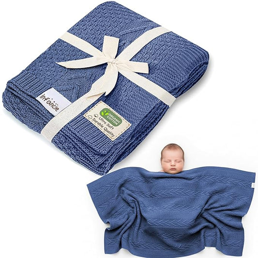 Organic Cotton Knit Baby Blanket 31.5 X 43.3 Inches Soft Knitted and Breathable Baby Blanket for Boys and Girls Perfect Soft Baby Blankets for Infants Toddlers All Seasons