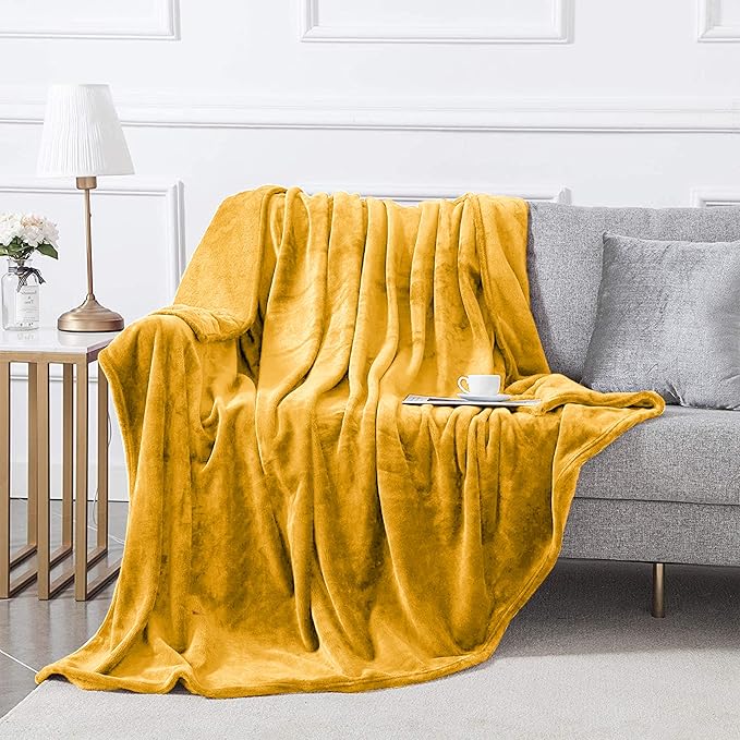 MOONLIGHT20015 Fleece Throw Blanket Super Soft Cozy for Couch, Sofa and Camping Lightweight 400 GSM Luxury Fluffy Microfiber Bed Blankets 50 x 60 Inches (Throw/Travel, Ochre)