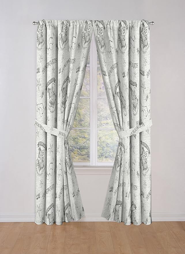 Jay Franco Harry Potter Spellbound 84" Drapes - Beautiful Room Décor & Easy Set Up, Bedding Features Hogwarts Logo - Curtains Include 2 Tiebacks, 4 Piece Set (Official Harry Potter Product)