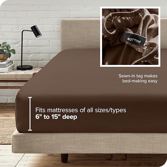 Fitted Bottom Sheet Twin Size - Premium 1800 Microfiber - Ultra-Soft Hotel Luxury - Deep Pocket - Durable and Long Lasting - Fitted Sheet (Twin, Cocoa)