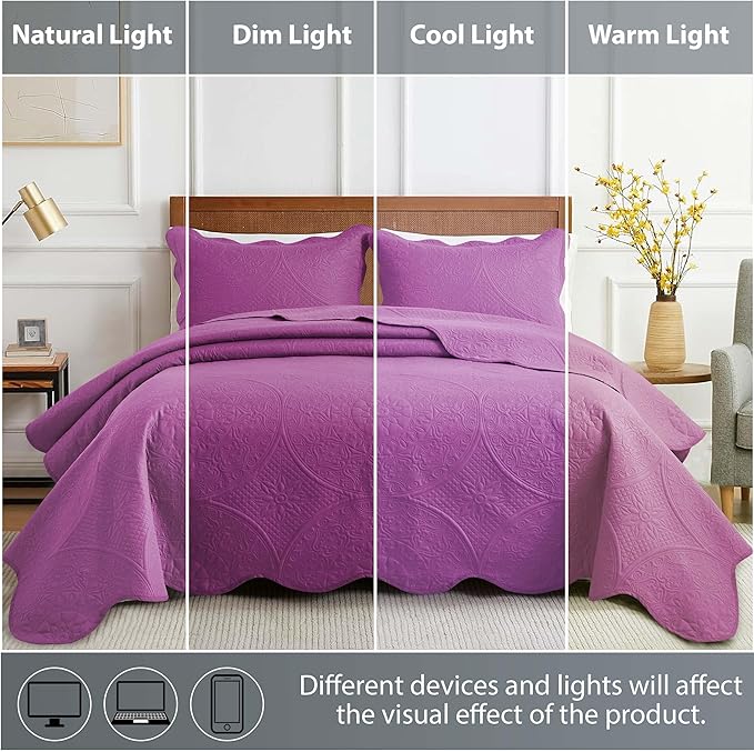MOONLIGHT20015 10 Pack Twin Quilt Bedding Set (68" x 86") - Bulk Wholesale for Hotels, Guest Bedroom & Airbnbs - Lightweight Microfiber Reversible Floral Embossed Quilts Bedspreads (Purple)