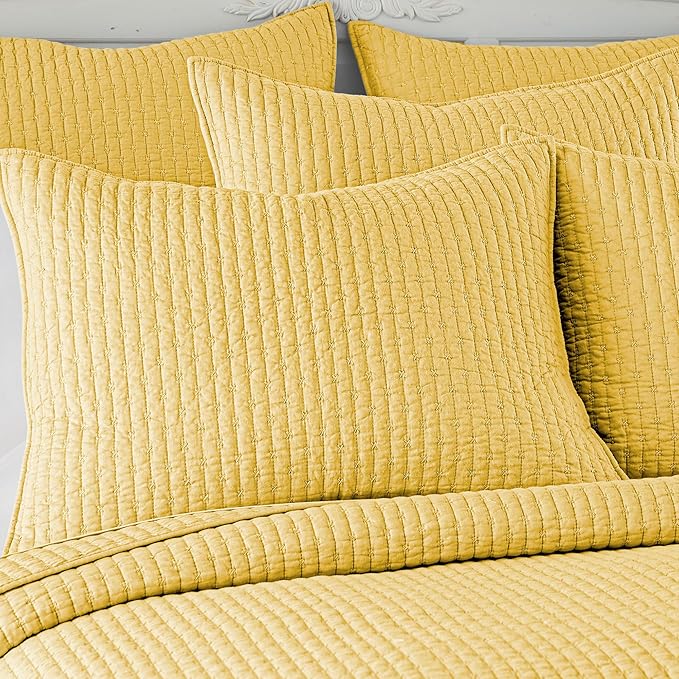 Levtex Home Cross Stitch Reversible Twin XL/Twin Quilt Set (68x86in) with 1 Pillow Sham (26x20in) - Stitch Texture - Yellow - Cotton Twin/Twin Size Quilt Bedding Set - Lightweight, Soft, Pre-Washed