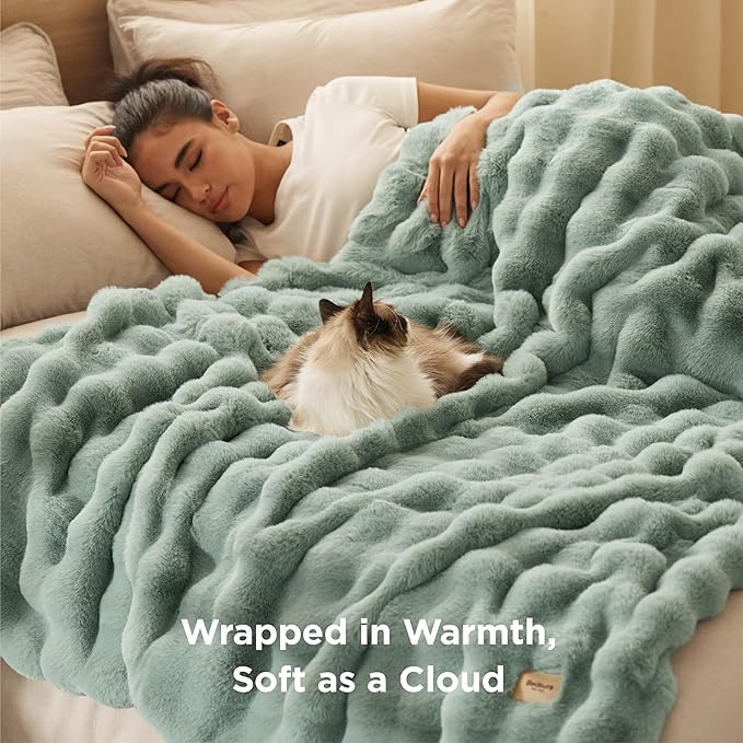 Bedsure GentleSoft Fluffy Fuzzy Sage Green Throw Blanket, Soft Cozy Fleece Faux Fur Blanket for Couch, Spring Green Decor Minky Velvet Bed Cover, Thick Warm Plush Women Men Birthday Gifts