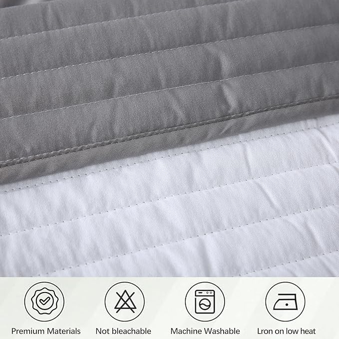 Queen Size Gray Bed Skirt with 14-Inch Drop, Easy Fit Wrap-Around Cover for Bed, Wrinkle-Free and Fade-Resistant Box Spring Cover.(Gray Stripes, Queen)