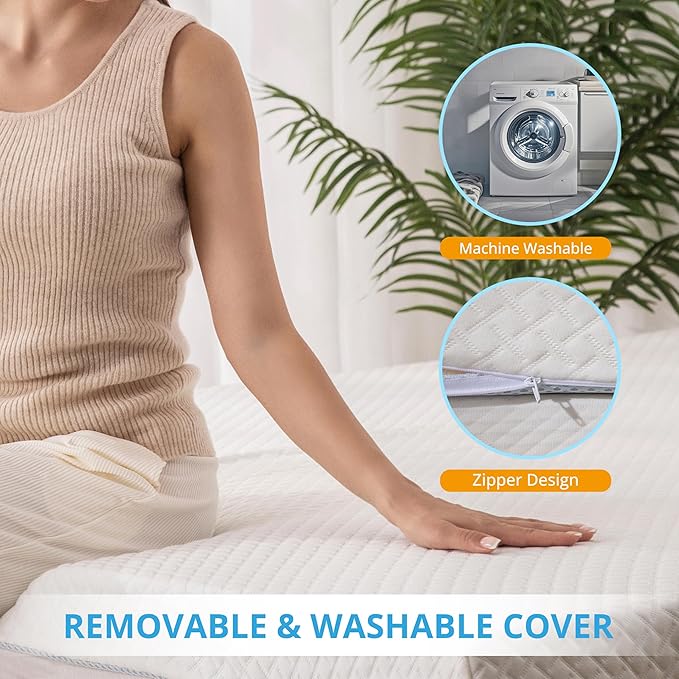 EGO Gel Memory Foam Mattress Topper, 4 Inch Queen with Removable Breathable Soft Cover, Cooling Bed Topper for Comfort Body Support & Pressure Relief, CertiPUR-US Certified