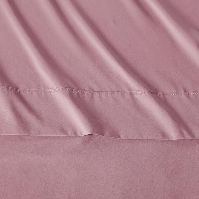 Amazon Basics Lightweight Super Soft Breathable Wrinkle-Free Microfiber 3-Piece Bed Sheet Set, Twin XL, Rose, Solid