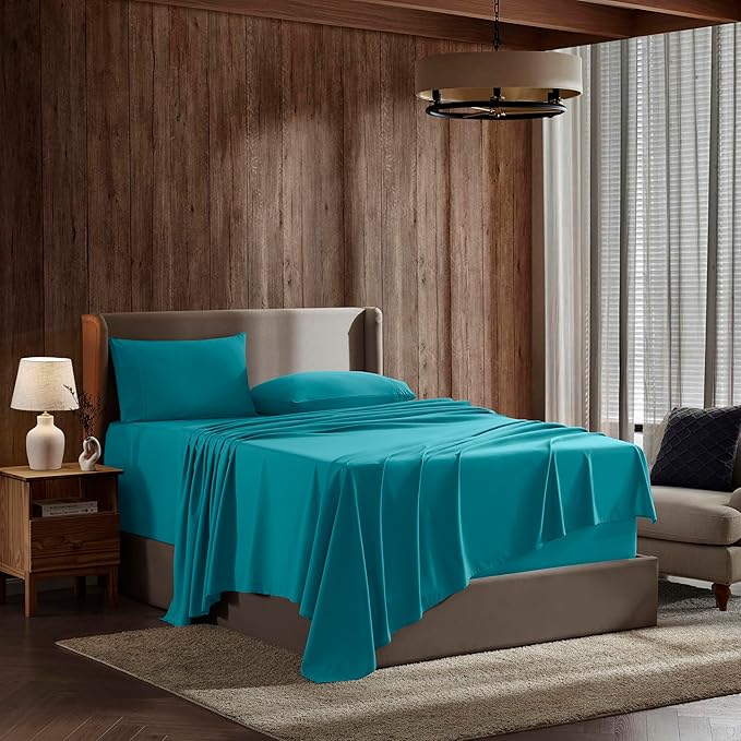 Nestl Queen Sheet Set - Luxury 1800 Ultra-Soft Microfiber Bed Sheets - Double Brushed - Deep Pockets - Easy Fit - 4 Piece Set - Bedding Sheets & Pillowcases (Queen, Teal)