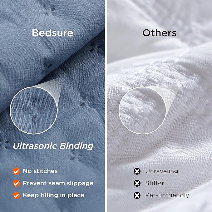Bedsure Quilts Queen Size - Mineral Blue Bedspread Queen Size & Lightweight Comforter, Modern Coastal Coverlet with Clover Pattern, Ultra Soft All-Season Bedding, 90 x 96 Inches