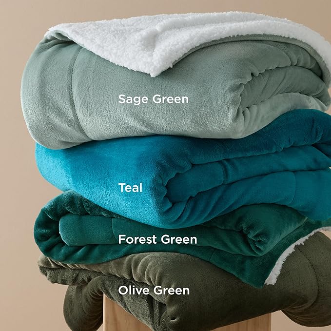 Bedsure GentleSoft Sherpa Fleece Blanket Queen Size for Bed, Non-Heated, Thick and Warm Throw for Women and Men, Soft Fuzzy Plush Queen Blanket for Winter, Sage Green, 90x90 Inches