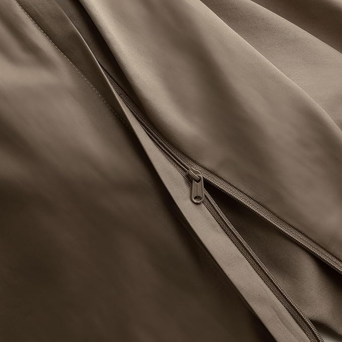 MooMee Duvet Cover Set 100% Extra Long Staple Cotton 600 Thread Count Silky Sateen Smooth Luxury Soft Breathable Durable Hotel Quality Bedding, 3 Pieces (Mocha Brown, Super King 108"x98")