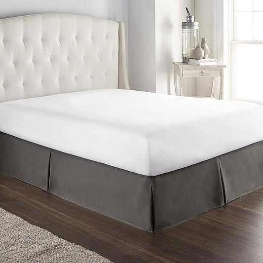 800 Thread Count 100% Cotton Luxury Box Pleated Bed Skirt Queen Size with 16 Inch Drop Length Color Dark Grey