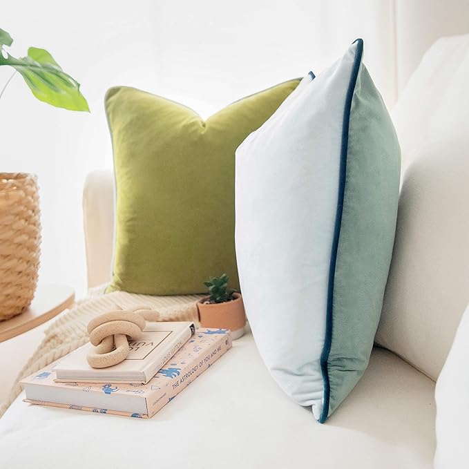 MONDAY MOOSE Decorative Throw Pillow Covers Cushion Cases, Set of 2 Soft Velvet Modern Double-Sided Designs, Mix and Match for Home Decor, Pillow Inserts Not Included (16x16 inch, Green/Blue)