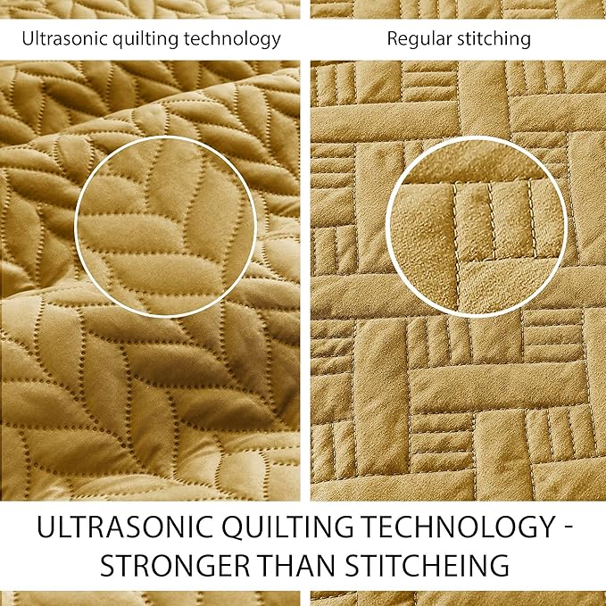 IR Imperial Rooms Queen Quilt Bedding Set (90" x 96") - Bulk Pack of 10 Wholesale for Hotels, Guest Bedroom & Airbnbs - Lightweight Microfiber Reversible Embossed Quilts Bedspreads (Ochre)