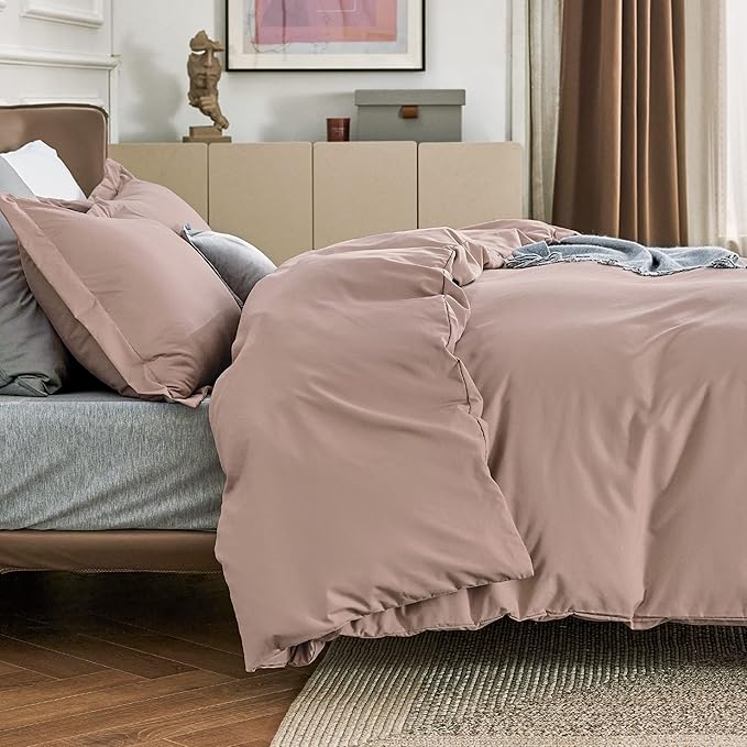 Bedsure Duvet Cover Queen Size - Soft Double Brushed Bedding Set for Kids & Adults, Zipper Closure, 3 Pieces, Includes 1 Duvet Cover (90"x90") & 2 Pillow Shams, NO Comforter, Dusty Rose