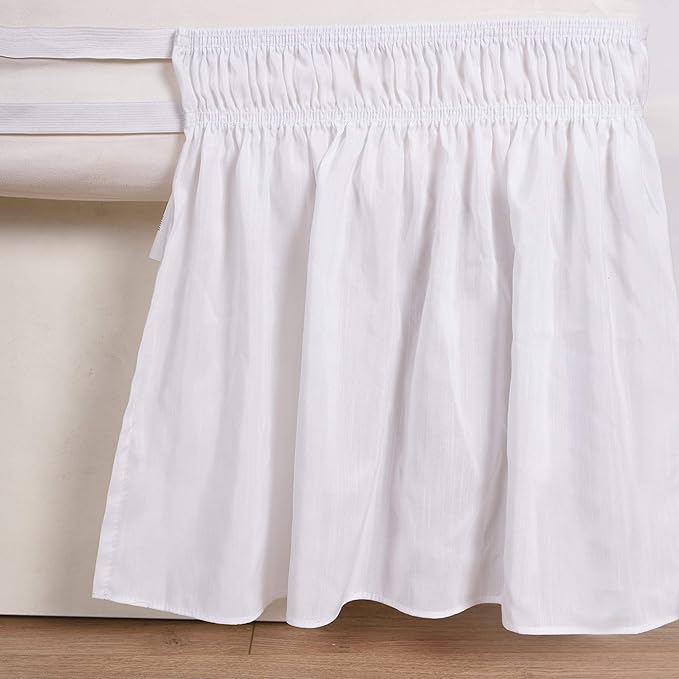 Bed Skirt Three Sides Fabric Adjustable Elastic Wrap Around Dust Ruffled Bed Skirts Twin XXL, White, 16 Inch Tailored Drop