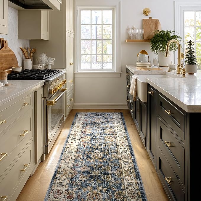 Well Woven Custom Size Runner - Elysium Midnight Blue Vintage Panel Rug 27 Inch Wide x 55 Feet Long (27"x 55' Runner) | heritage-inspired, soft & durable, easy to clean rug for hallway, stairs, entry