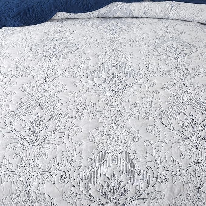 HoneiLife Quilt Sets King Size - Microfiber Bedspreads for King Bed, 3-Piece Lightweight Coverlets, Retro Bed Cover King Quilt Bedding Set All Season Quilts-Navy