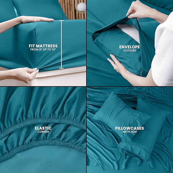 Utopia Bedding California King Sheet Set – 4 Piece Bed Sheets for Cal King Size Bed, Soft and Breathable Microfiber, Includes 1 Fitted Sheet, 1 Flat Sheet and 2 Pillowcases (Denim Blue)