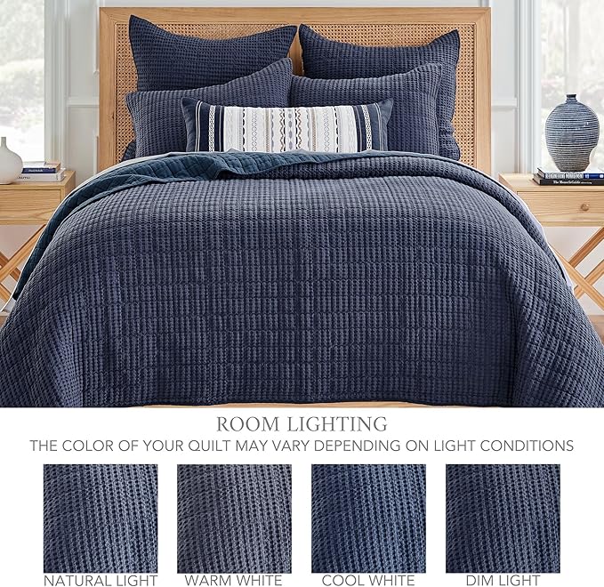 Levtex Home Mills Waffle Full Bedspread Set (100x104in) with 2 Pillow Shams (26x20in) - Navy - 100% Cotton Full Size Bedspread Set - Lightweight, Soft, Pre-Washed