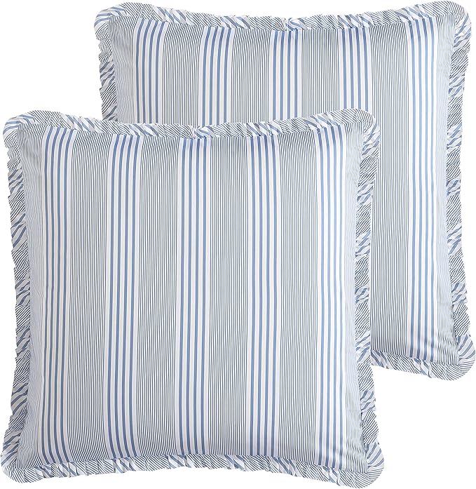 Laura Ashley- Queen Comforter Set, Cotton Reversible Bedding Set, Includes Matching Shams with Bonus Euro Shams & Throw Pillow Covers (Branch Toile Blue, Queen)