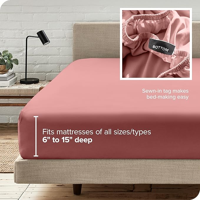 Bare Home Fitted Bottom Sheet Twin Size - Premium 1800 Microfiber - Ultra-Soft Hotel Luxury - Deep Pocket - Durable and Long Lasting (Twin, Dusty Rose)