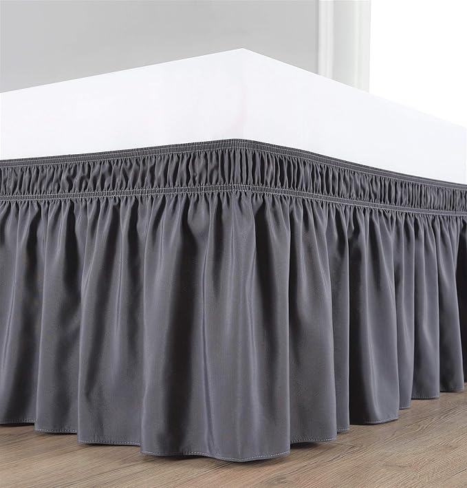 Bed Skirt Three Sides Fabric Adjustable Elastic Wrap Around Dust Ruffled Bed Skirts Twin XXL, Dark Grey, 16 Inch Tailored Drop