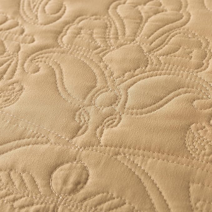 HoneiLife Embroidered Quilt King Size - 3 Piece Microfiber Quilt Sets Lightweight Bedspreads Reversible Coverlets Retro Bed Cover Paisley Pattern Bedding Set All Season Quilts-Yellow